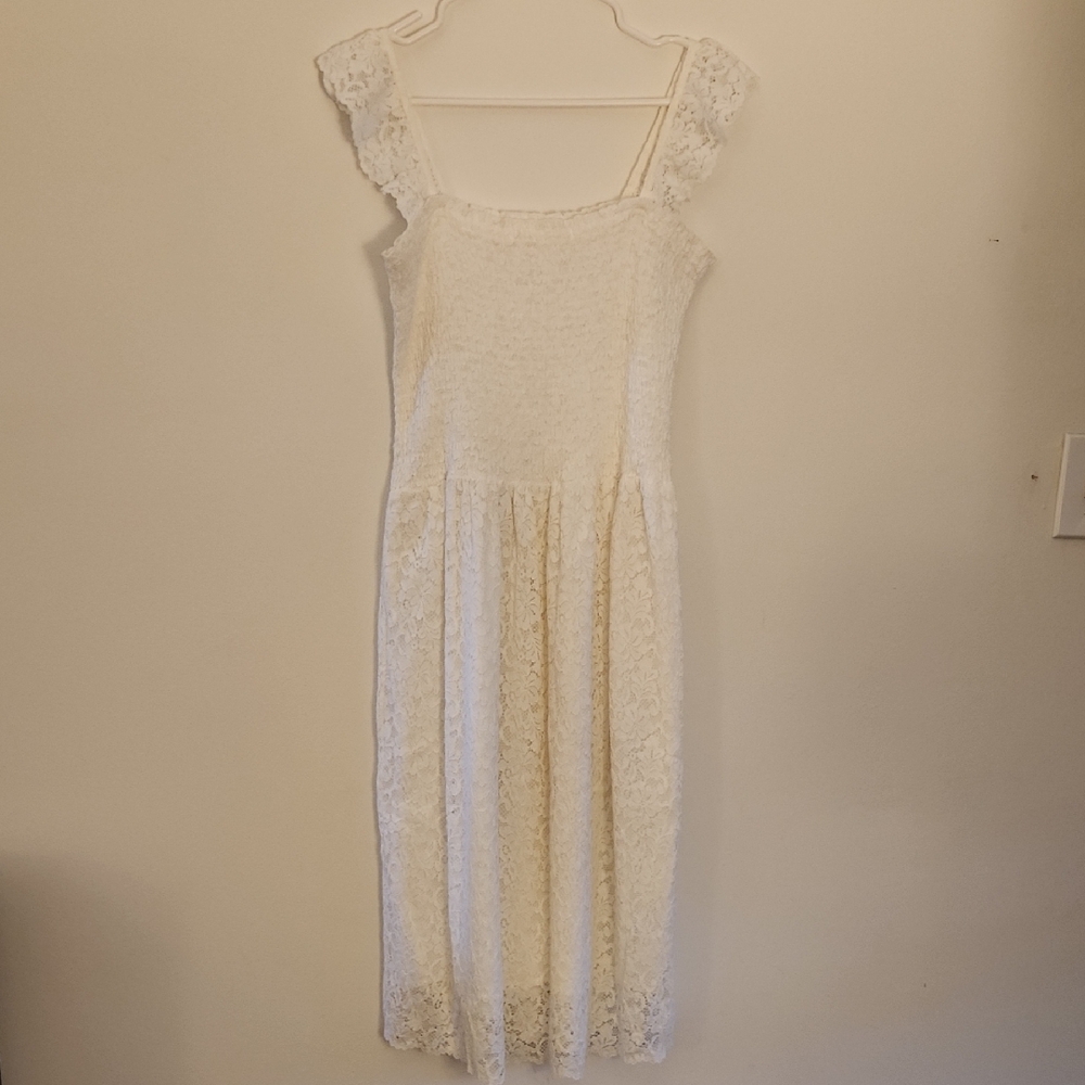 Anthropologie Maeve Cream Lace Midi Dress, Size M